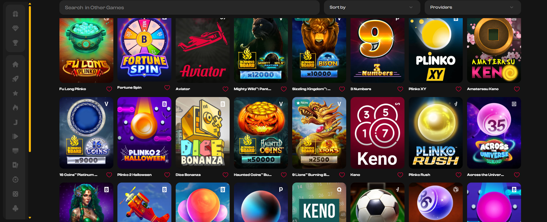 A variety of fast-paced instant win games for players seeking quick gambling results
