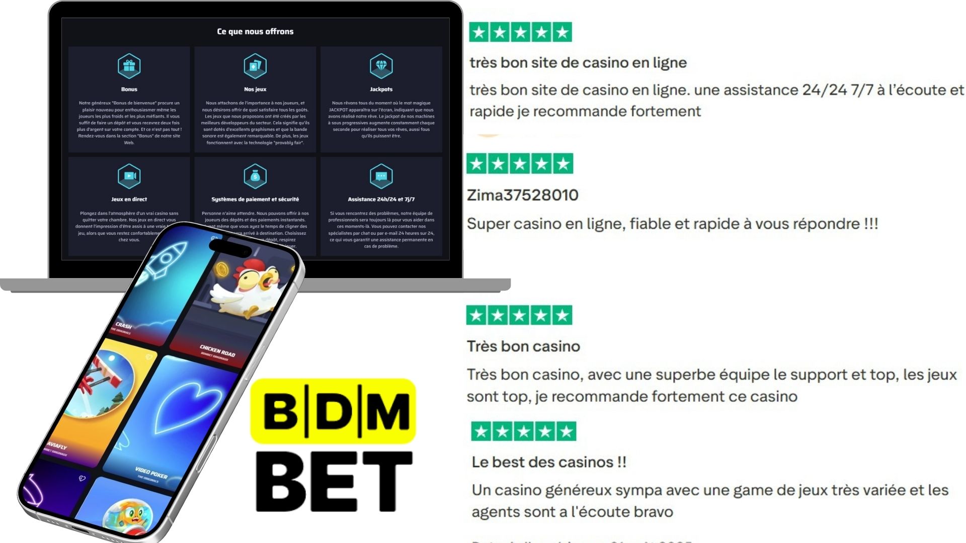 BdmBet Casino est parfaitement optimisé pour jouer sur mobile, tablette et ordinateur.