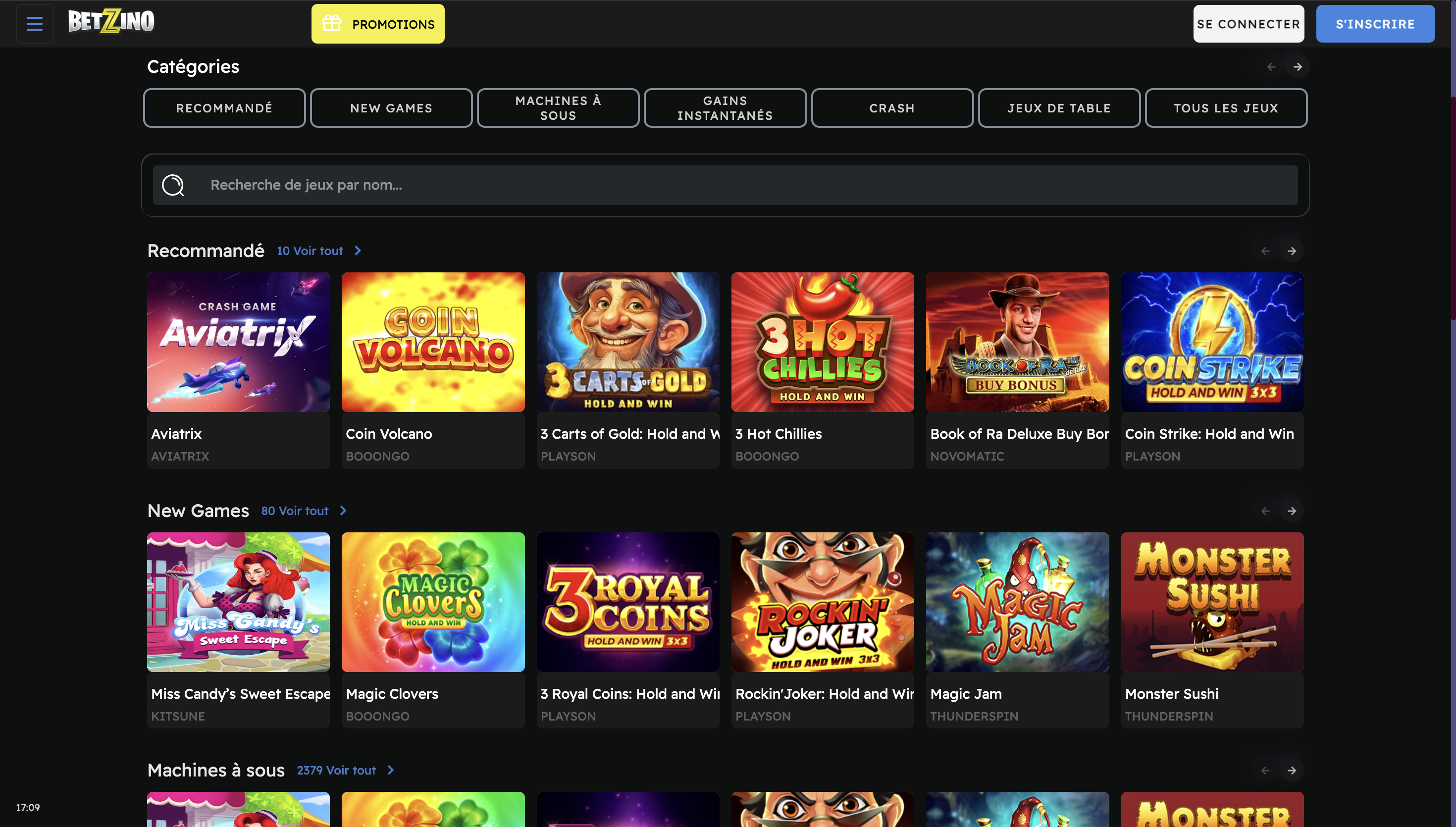 Sélection de jeux Betzino Casino