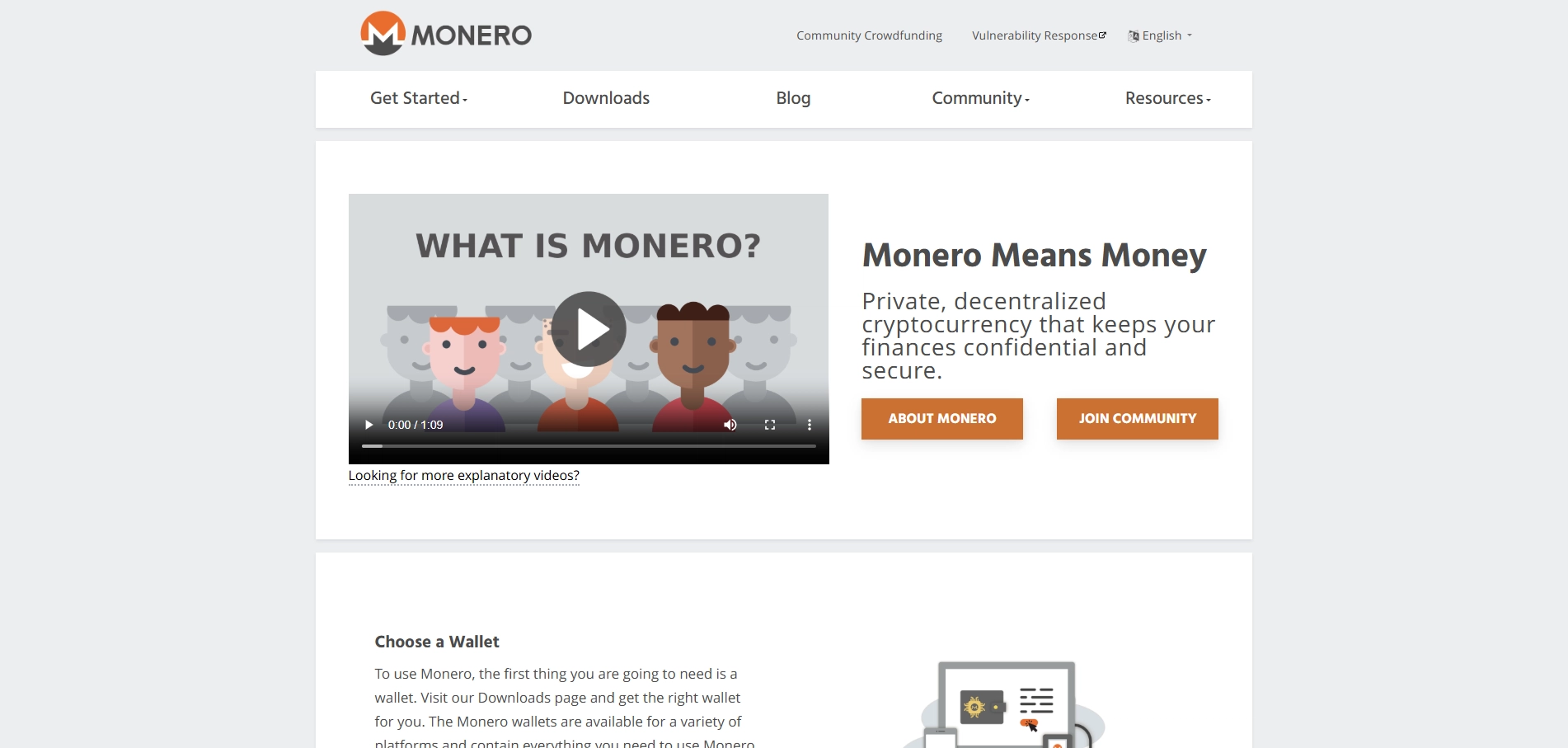 Monero cryptocurrency website text explaining what the private Monero coin actually is