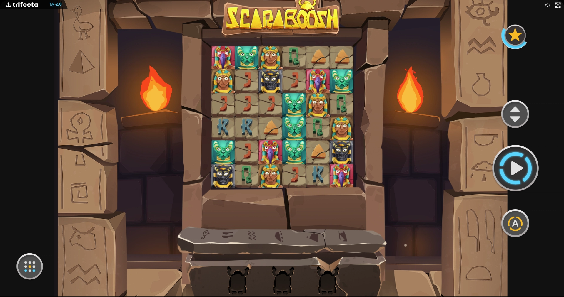 Players spinning the reels on the Scaraboosh slot game by Trifecta Gaming