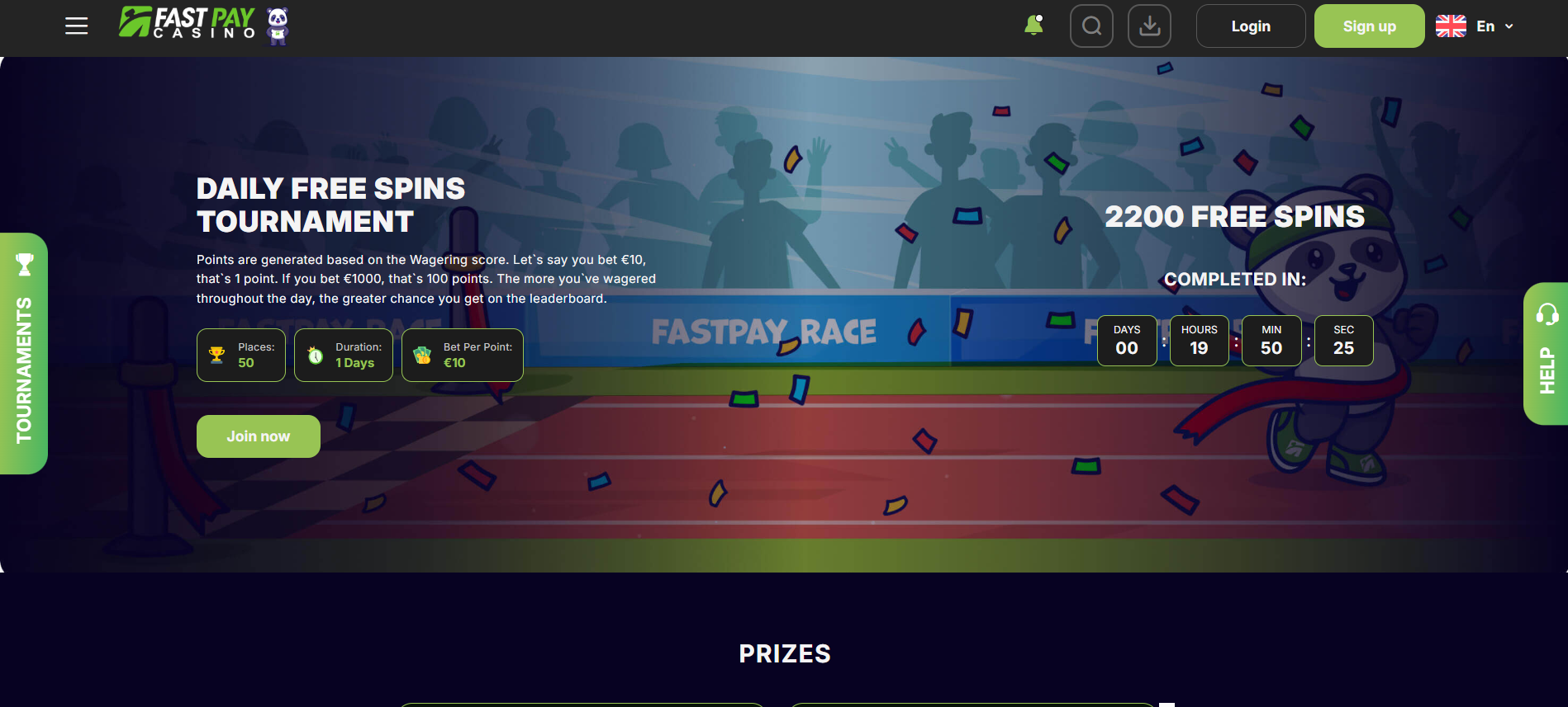 Daily tournaments and promotions calendar showing regular rewards for active fastpay casino players.