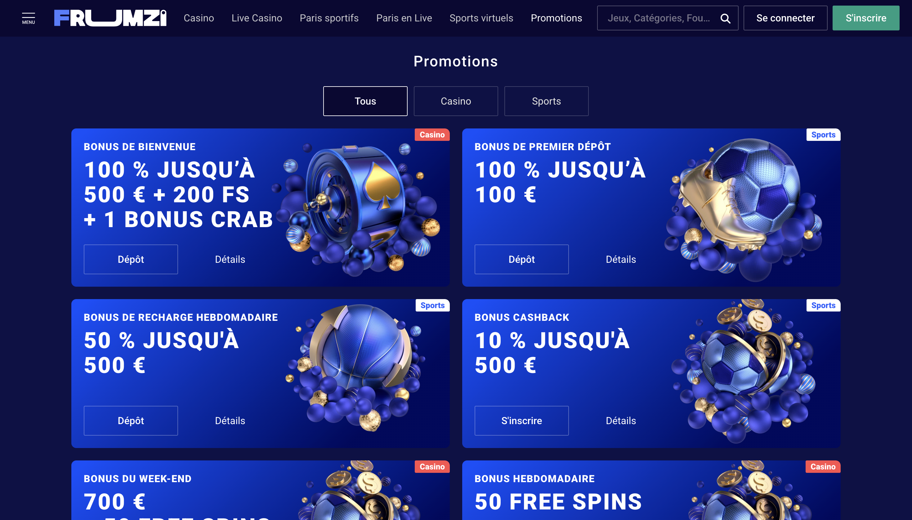 Bonus et promotions Frumzi Casino