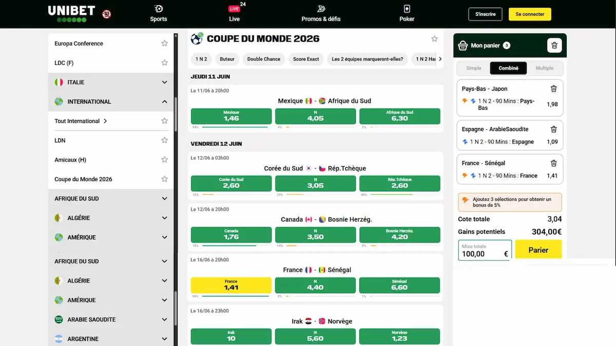 Interface Unibet Mondial 2026