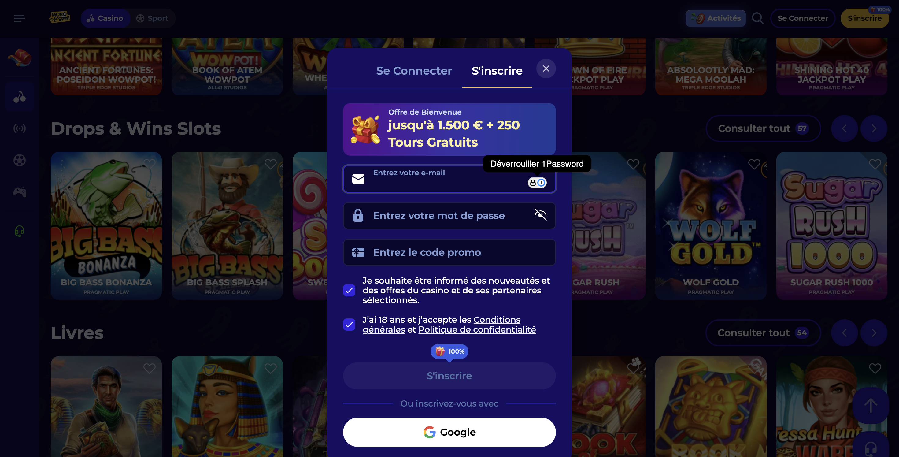 Processus d'inscription Morospin Casino