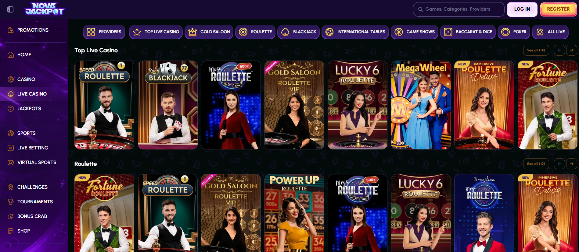Expérience immersive de Live Casino avec croupiers en direct sur Nova Jackpot