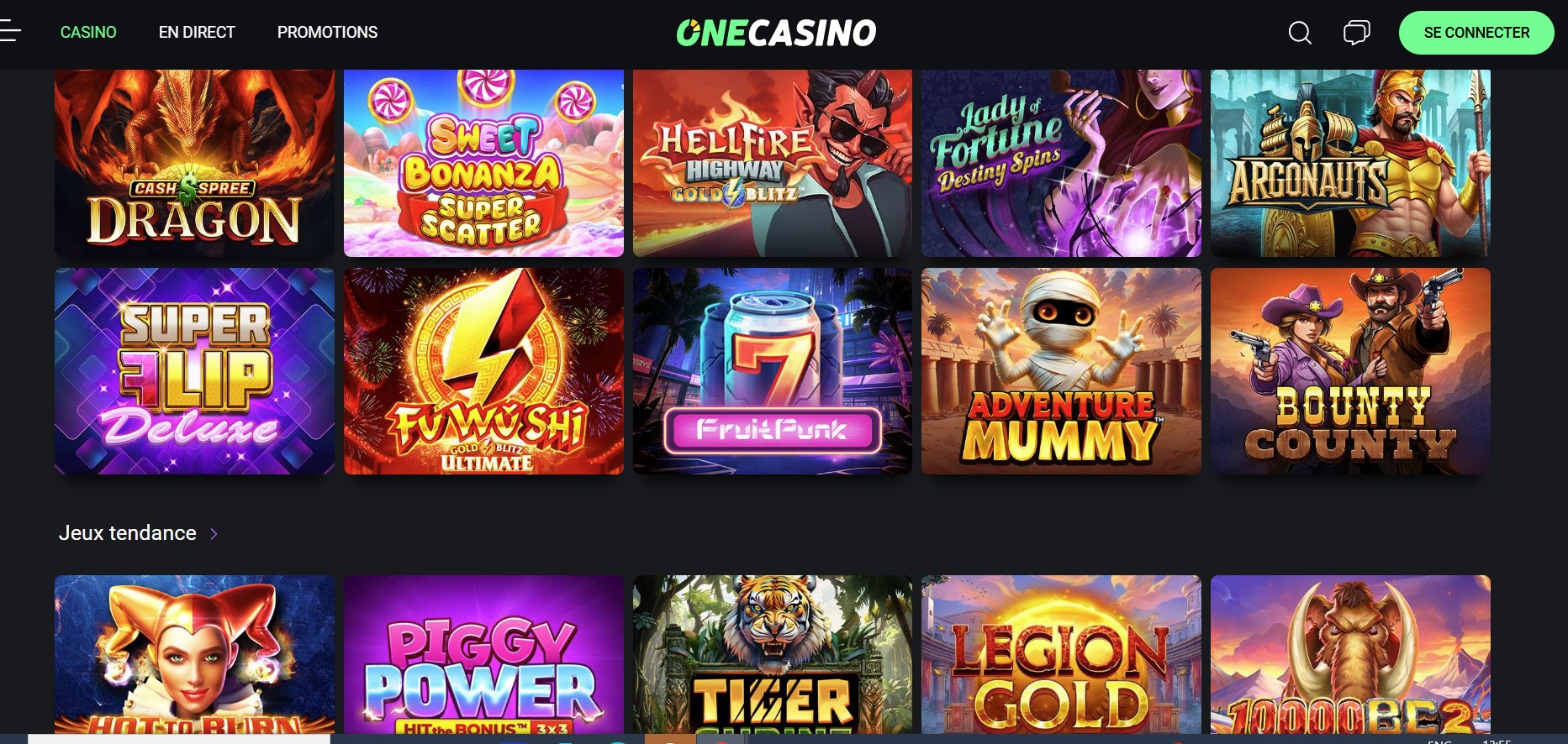 Sélection de jeux sur One Casino