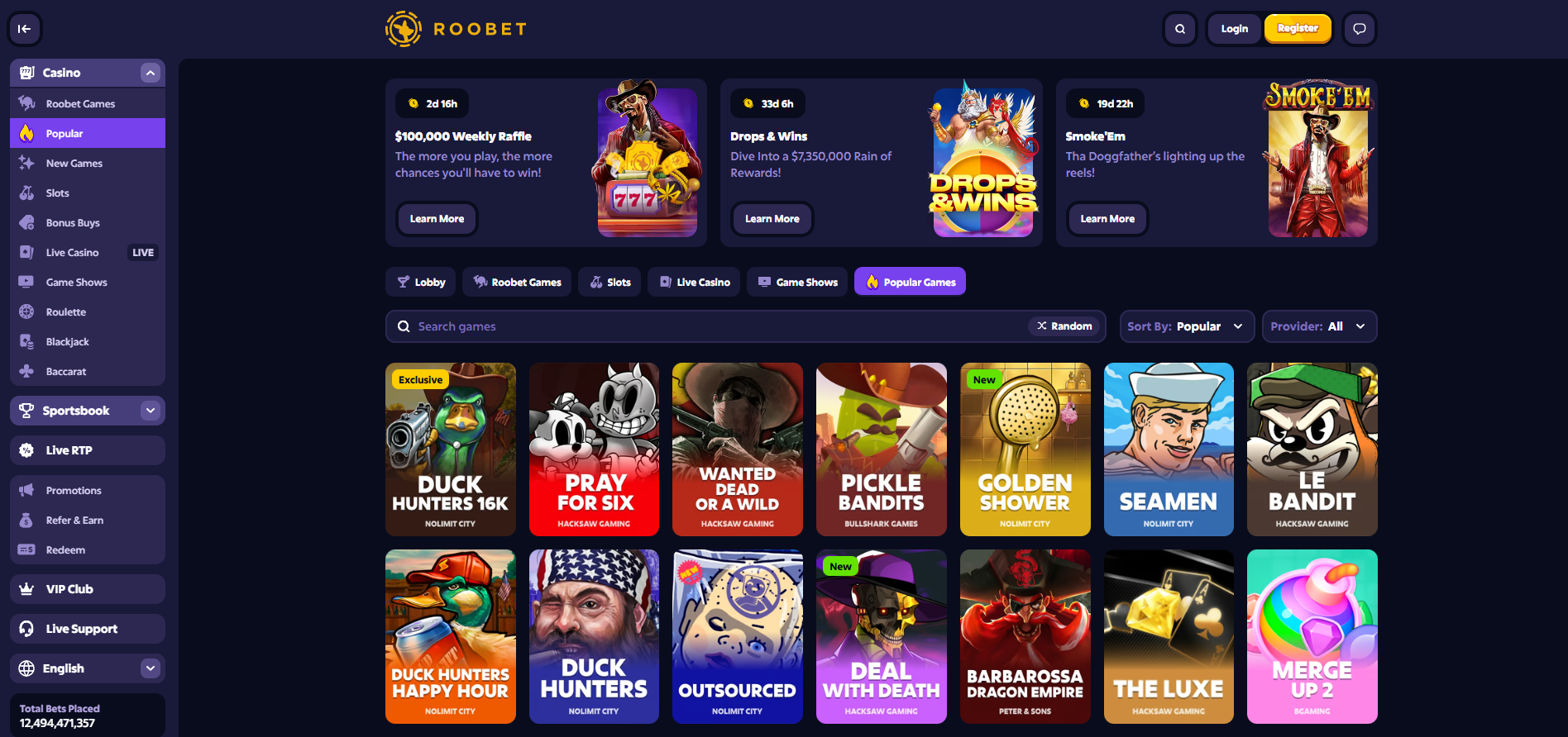 Les jeux les plus populaires sur Roobet affichés pour les nouveaux joueurs