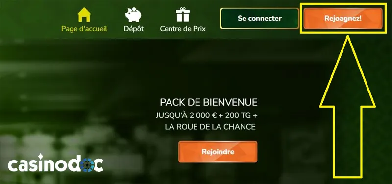 Guide visuel pour cliquer et rejoindre rapidement le casino SpinMillion France